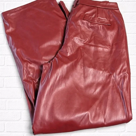 SHEIN Deep Red Faux Leather Trousers - Picture 2 of 4